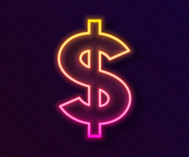 Parlayan neon çizgisi dolar sembolü simgesi siyah arkaplanda izole edildi. Nakit ve para, servet, ödeme sembolü. Kumarhane kumarı. Vektör.
