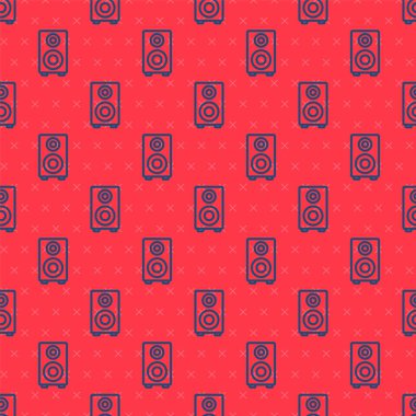 Mavi çizgi Stereo hoparlör simgesi kırmızı arkaplanda izole edilmiş. Ses sistemi hoparlörleri. Müzik ikonu. Müzikal sütun hoparlörü. Vektör.