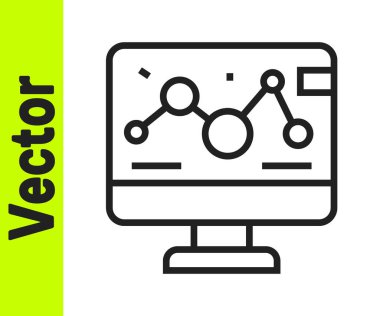 Laptop simgesindeki siyah çizgi genetik mühendisliği modifikasyonu beyaz arka planda izole edildi. DNA analizi, genetik testler, klonlama. Vektör.