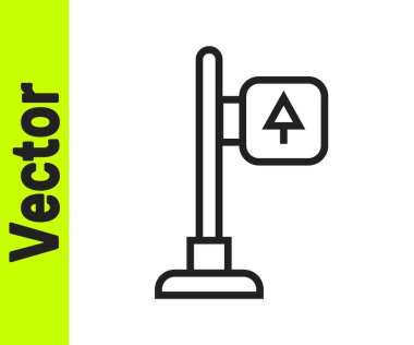 Siyah çizgi trafik levhası. Beyaz arkaplanda sinyal simgesi izole edildi. İşaretçi sembolü. Sokak bilgi tabelası. Yön tabelası. Vektör.