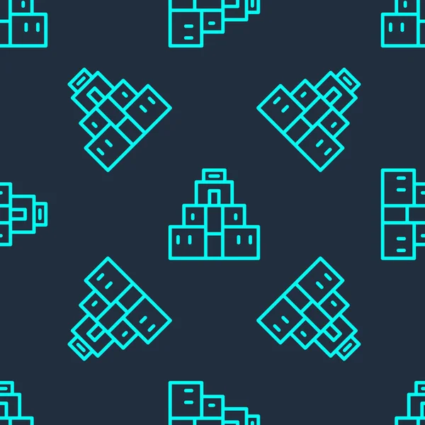 Maya ikonundaki yeşil çizgi Chichen Itza mavi arka plandaki kusursuz deseni izole etti. Antik Maya piramidi. Meksika 'nın ünlü anıtı. Vektör.