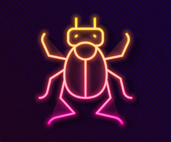 Glowing Neon Line Beetle Bug Icon Isolated Black Background Vector — Stock Vector