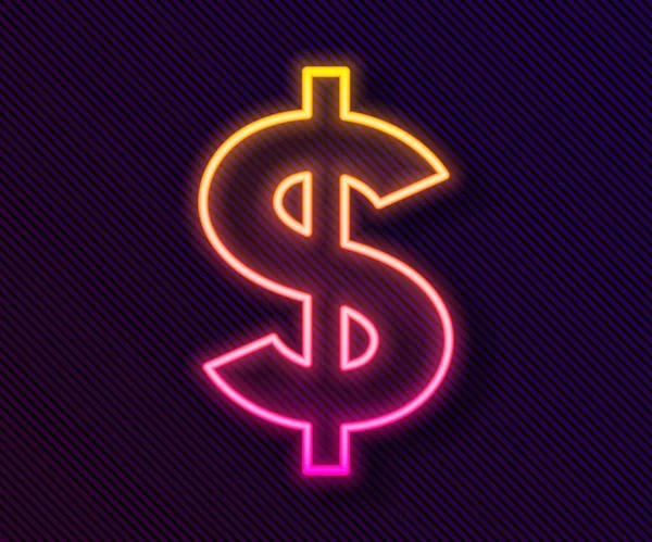 Glödande Neon Line Dollar Symbol Ikon Isolerad Svart Bakgrund Kontant — Stock vektor