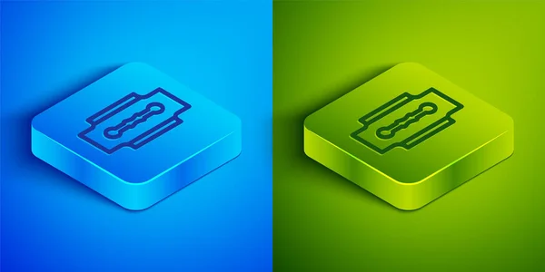 Isometric Line Blade Razor Icon Isolated Blue Green Background Square — Stock Vector