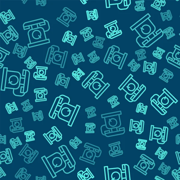 Yeşil hat telefon ahizesi simgesi mavi arkaplanda izole edilmiş pürüzsüz desen. Telefon işareti. Vektör.