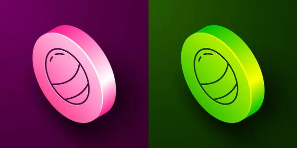 等距线海滩球图标隔离在紫色和绿色背景 儿童玩具 圆形按钮 — 图库矢量图片