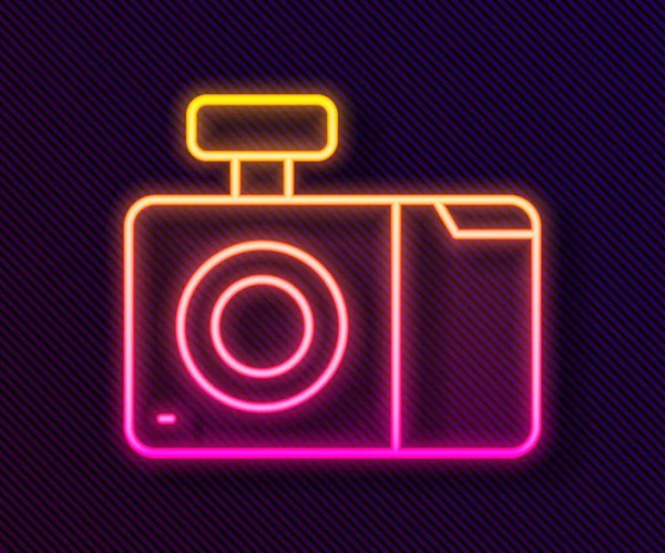 Glowing Neon Line Photo Camera Icon Isolated Black Background Foto — Stock Vector