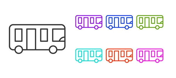 黑线机场巴士图标隔离在白色背景 设置彩色图标 — 图库矢量图片