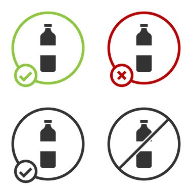 Beyaz arka planda izole edilmiş siyah su ikonu şişesi. Soda su içme tabelası. Çember düğmesi. Vektör İllüstrasyonu.