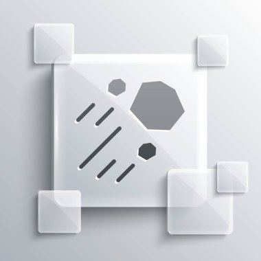 Gri arkaplanda Gri Uçan Taş simgesi izole edildi. Kare cam paneller. Vektör.