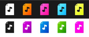 Müzik kitabını siyah ve beyaz arkaplanda izole edilmiş not simgesi ile ayarla. Notalı nota kağıdı. Müzik notaları için not defteri. Vektör.