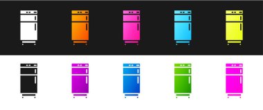 Buzdolabı simgesini siyah beyaz arkaplanda izole et. Buzdolabı buzdolabı. Ev aletleri ve aletler. Vektör.