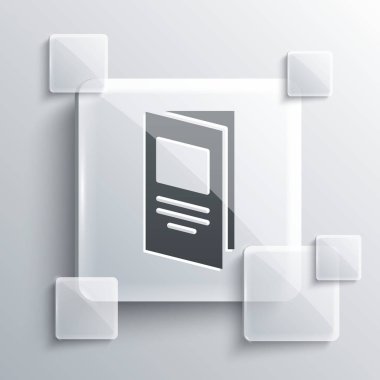 Gri Broşür şablon tasarım simgesi gri arkaplanda izole edildi. Şirket yıllık raporu, katalog, dergi, broşür modeli. Kare cam paneller. Vektör.