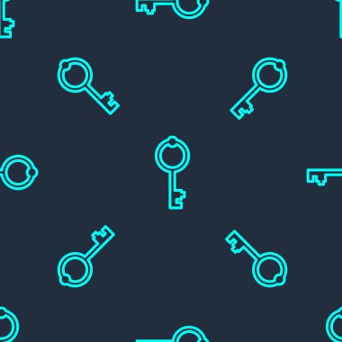 Yeşil çizgi Eski anahtar simgesi mavi arkaplanda izole edilmiş kusursuz desen. Vektör.