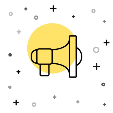 Siyah çizgi Megafon simgesi beyaz arkaplanda izole edildi. Sözcü işareti. Rastgele dinamik şekiller. Vektör.