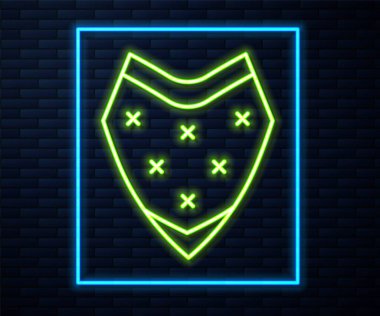 Parlayan neon hattı. Tuğla duvar arkasında izole edilmiş geleneksel Meksika pançosu ikonu. Vektör.