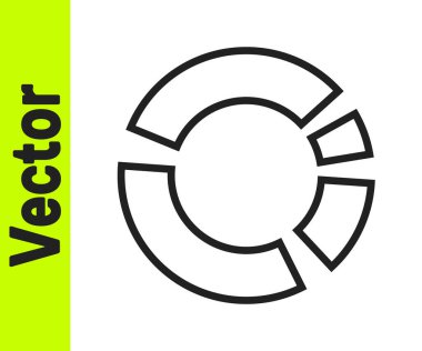 Beyaz arkaplanda siyah çizgi pasta grafiği bilgi simgesi izole edildi. Diyagram çizelgesi. Vektör.