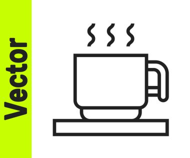 Siyah çizgi. Beyaz arka planda izole edilmiş lokum ikonu olan sıcak çikolata bardağı. Mutlu Noeller ve mutlu yıllar. Vektör.