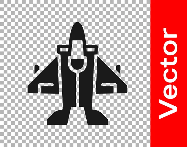 Black Jet Fighter Icon Isolated Transparent Background Military Aircraft Vector — Stock Vector