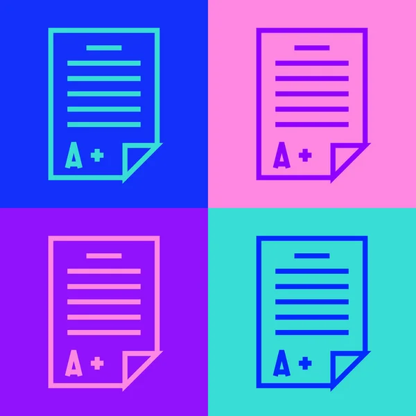 Pop Art Lijn Examen Blad Met Een Grade Pictogram Geïsoleerd — Stockvector