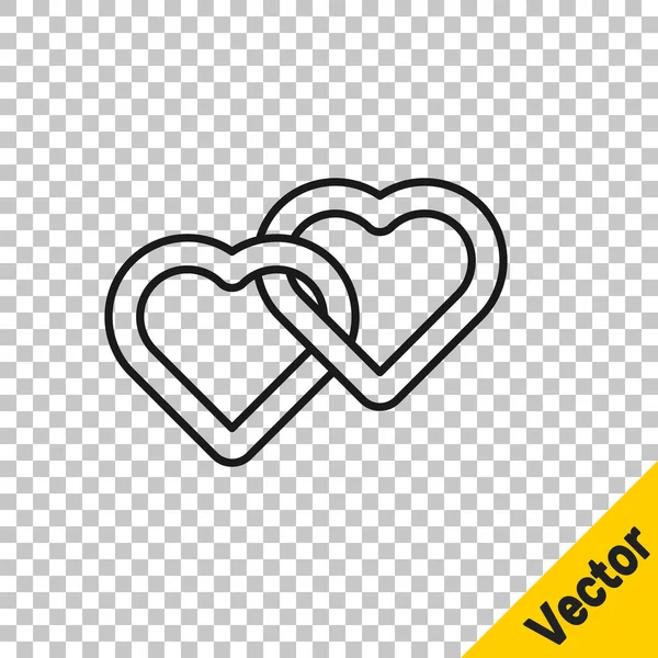 Schwarze Linie Two Linked Hearts Symbol Isoliert Auf Transparentem Hintergrund — Stockvektor