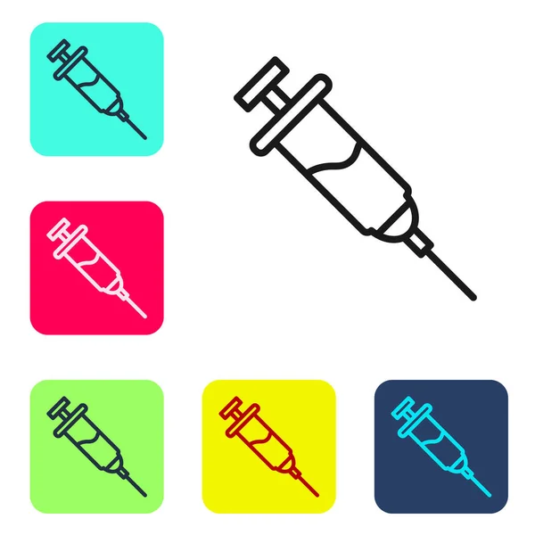 Black Line Doping Syringe Icon Isolated White Background Set Icons — Stock Vector