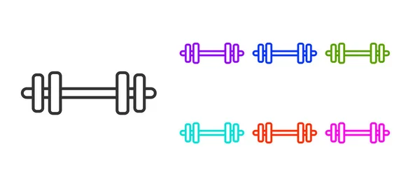黒の線白の背景に隔離されたバーベルアイコン 筋肉のリフティングアイコン フィットネスバー スポーツ用品 運動のバンベル カラフルなアイコンを設定します ベクトル — ストックベクタ