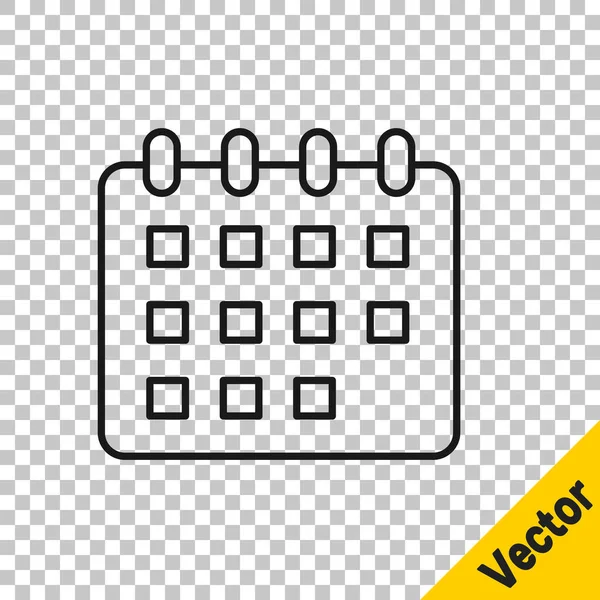 Schwarze Linie Kalendersymbol Isoliert Auf Transparentem Hintergrund Erinnerungssymbol Vektor — Stockvektor