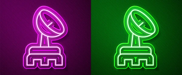 Hehkuva Neon Line Tutka Kuvake Eristetty Violetti Vihreä Tausta Etsintäjärjestelmä — vektorikuva