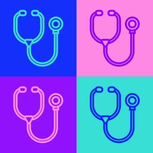 Pop Art Line Stethoscope Ιατρικό Όργανο Εικονίδιο Απομονώνονται Φόντο Χρώμα — Διανυσματικό Αρχείο