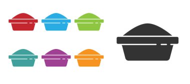 Beyaz arka planda izole edilmiş kedi ya da köpek ikonu için siyah evcil hayvan yemek kasesi. Köpek ya da kedi pençesi izi. Simgeleri renklendirin. Vektör.