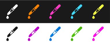 Pipette simgesini siyah beyaz arkaplanda izole et. Tıbbi elementler, kimya laboratuarı ekipmanları. Damlalı boru. Tıp sembolü. Vektör.