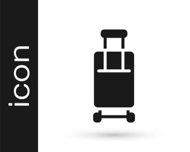 Seyahat simgesi için siyah bavul beyaz arkaplanda izole edildi. Seyahat bagaj tabelası. Seyahat bagaj ikonu. Vektör.