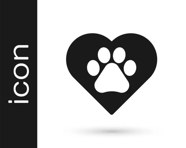 Corazón Gris Con Icono Huella Animal Aislado Sobre Fondo Blanco — Vector de stock