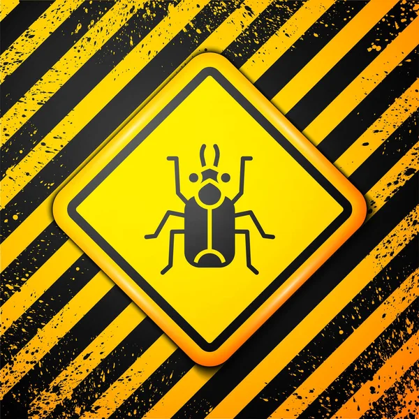 Escarabajo Negro Icono Error Aislado Fondo Amarillo Señal Advertencia Vector — Archivo Imágenes Vectoriales