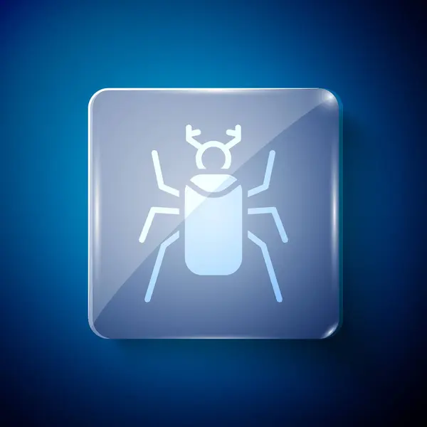 Witte Kever Bug Pictogram Geïsoleerd Blauwe Achtergrond Vierkante Glazen Panelen — Stockvector