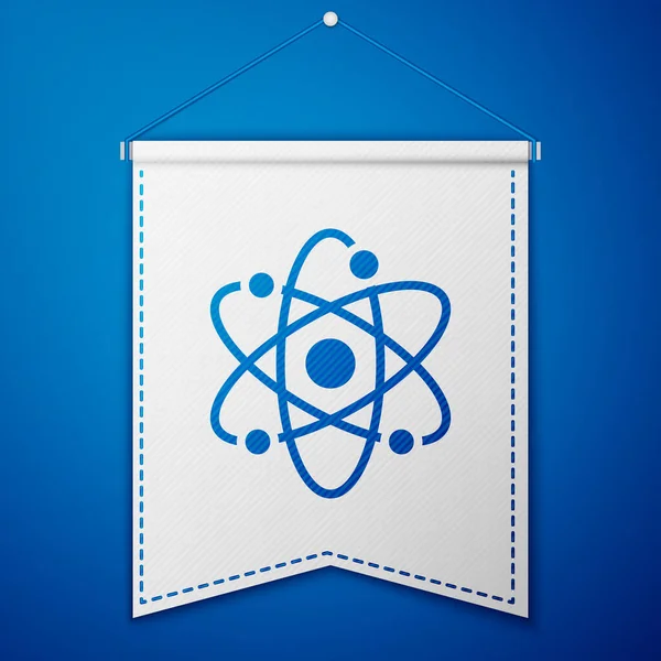 Ícone Azul Átomo Isolado Fundo Azul Símbolo Ciência Educação Física — Vetor de Stock