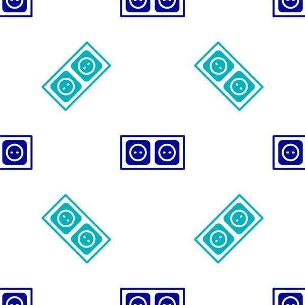 Blauw Stopcontact Pictogram Geïsoleerd Naadloos Patroon Witte Achtergrond Stroomaansluiting Rosette — Stockvector