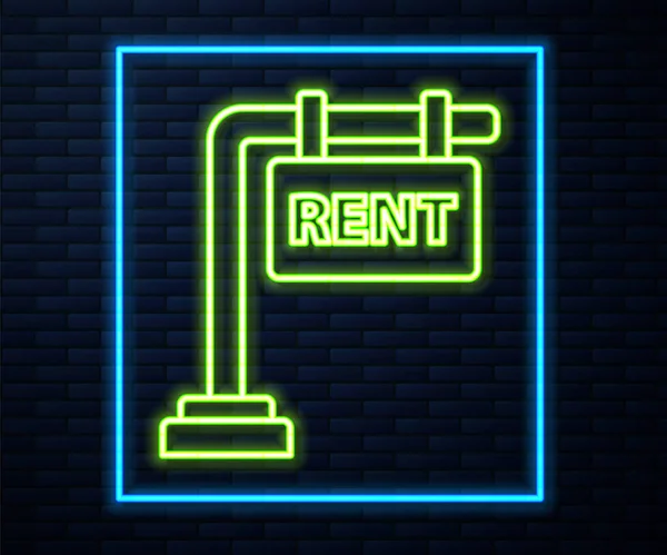 Glowing Neon Line Hanging Sign Text Rent Icon Isolated Brick — Stock Vector
