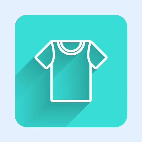 Weißes Shirt Symbol Isoliert Mit Langem Schatten Grüner Quadrat Knopf — Stockvektor