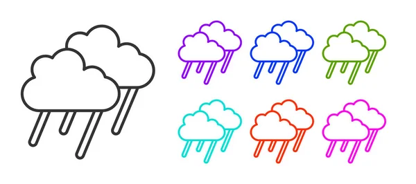 Nube Línea Negra Con Icono Lluvia Aislado Sobre Fondo Blanco — Vector de stock