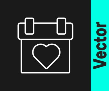 Siyah arkaplanda beyaz çizgi takvim simgesi izole edildi. Olay hatırlatma sembolü. Vektör.