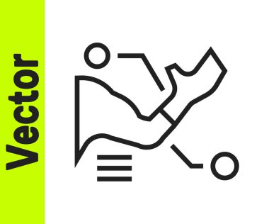 Siyah çizgi protez el simgesi beyaz arkaplanda izole edildi. Biyonik kolun gelecekteki konsepti, robot mekanik el. Vektör.