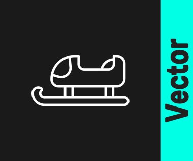 Beyaz çizgi Kızak simgesi siyah arkaplanda izole edildi. Kış ulaşım aracı. Vektör.