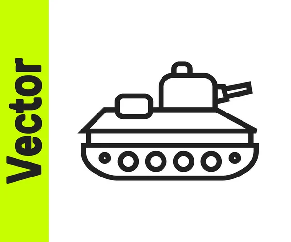 Icono Tanque Militar Línea Negra Aislado Sobre Fondo Blanco Vector — Vector de stock