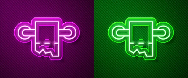 Leuchtende Neon Linie Toilettenpapierrolle Symbol Isoliert Auf Violettem Und Grünem — Stockvektor