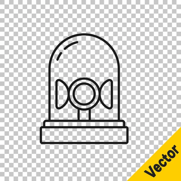 Black Line Flasher Siren Icon Isolated Transparent Background Emergency Flashing — Stock Vector