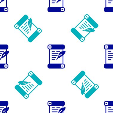 Mavi KHK, kağıt, parşömen, parşömen ikonu beyaz arkaplanda izole edilmiş kusursuz desen. Vektör.