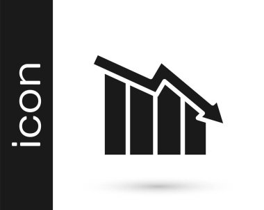 Siyah Finansal büyüme azalması beyaz arka planda izole edilmiş bir simge. Gelirleri arttırıyorum. Vektör.