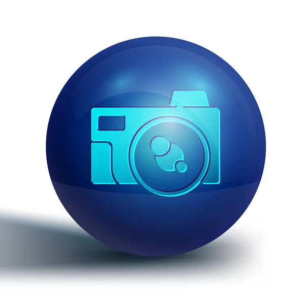 Blauwe Fotocamera Pictogram Geïsoleerd Witte Achtergrond Foto Camera Icoon Blauwe — Stockvector